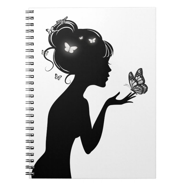 Cuaderno Carnet La mujer de las mariposas negro plateado (Frente)