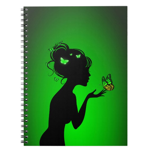 Cuaderno Carnet La mujer mariposas verdes (Frente)