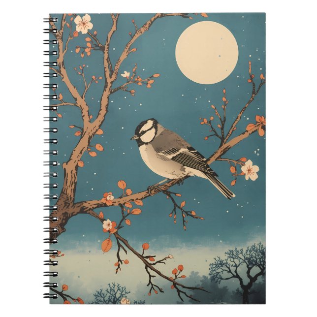 Cuaderno Carnet Moonlit Bird on Blossom Branch Notebook (Frente)