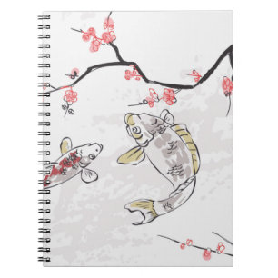 Cuaderno carpa koi pez naturaleza paisaje vista sketch illu