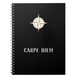 Cuaderno Carpe Diem on Black with Gold White Compass