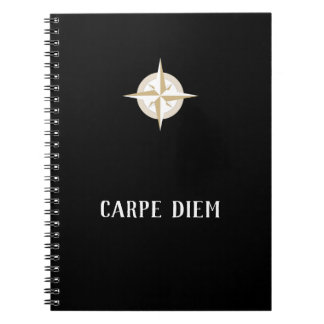 Cuaderno Carpe Diem on Black with Gold White Compass