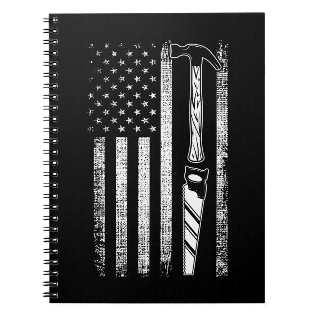 Cuaderno Carpintero de EE. UU. con Woodworker con Bandera A (Frente)