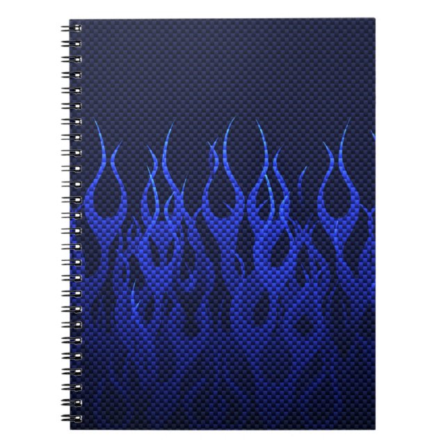 Cuaderno Carreras azul llama a la impresión de fibra de car (Frente)