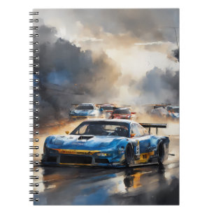 Cuaderno Carro de carreras azules con el Sun Rising