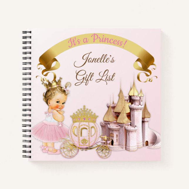 Cuaderno Carruaje de Castillo de Princesa Real Rosa Dorado  (Anverso)