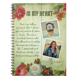 Cuaderno Carta de amor romántica vintage de madera verde fl
