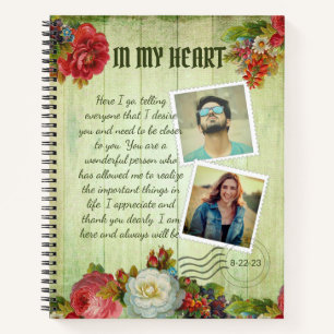 Cuaderno Carta de amor romántica vintage de madera verde fl