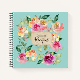 Cuaderno Carta de recetas con nombre floral azul para uso p