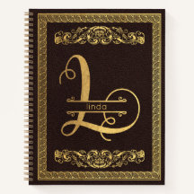 Carta dorada L & Name on Brown Leather Monogramed