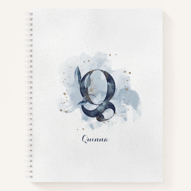 Cuaderno Carta floral moderna de monograma personal Q Oro a (Anverso)