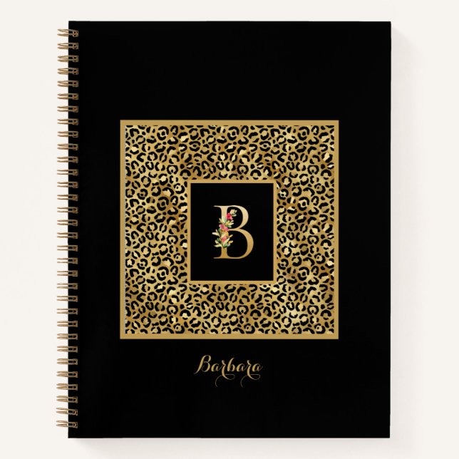 Cuaderno Carta Monograma personal B de Leopard Gold moderna (Anverso)