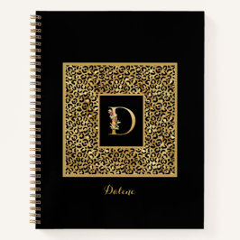 Cuaderno Carta Monograma personal D de Leopard Gold moderna