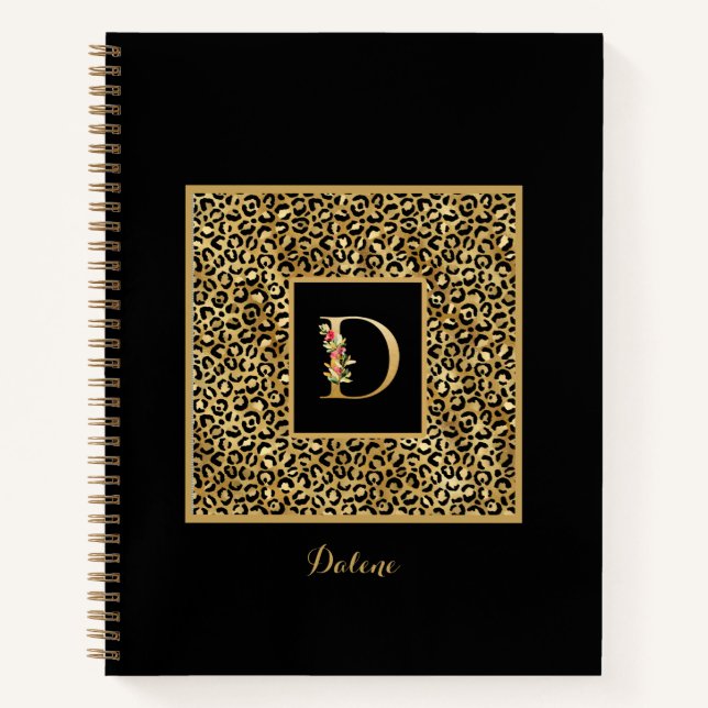 Cuaderno Carta Monograma personal D de Leopard Gold moderna (Anverso)