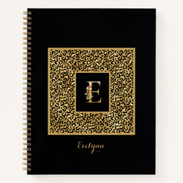 Cuaderno Carta Monograma personal E de Leopard Gold moderna