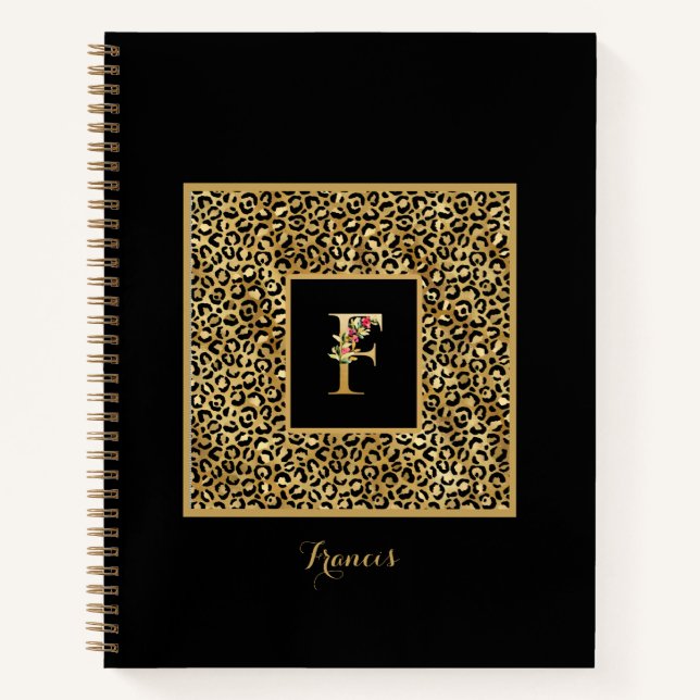 Cuaderno Carta Monograma personal F de Leopard Gold moderna (Anverso)