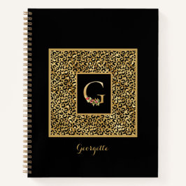 Cuaderno Carta Monograma personal G de Leopard Gold moderna
