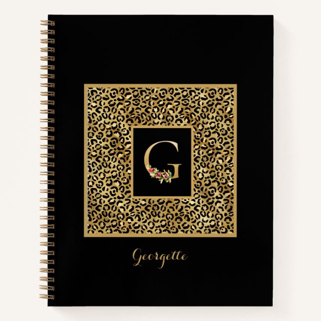 Cuaderno Carta Monograma personal G de Leopard Gold moderna (Anverso)