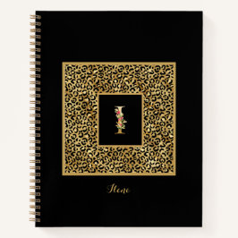 Cuaderno Carta Monograma personal I de Leopard Gold moderna