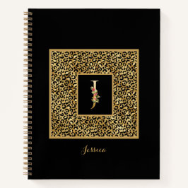 Cuaderno Carta Monograma personal J de Leopard Gold moderna