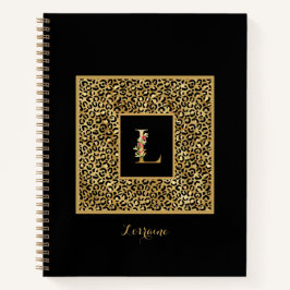 Cuaderno Carta Monograma personal L de Leopard Gold moderna