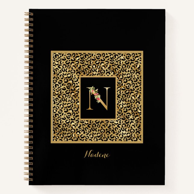 Cuaderno Carta Monograma personal N de Leopard Gold moderna (Anverso)