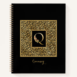 Cuaderno Carta Monograma personal Q de Leopard Gold moderna