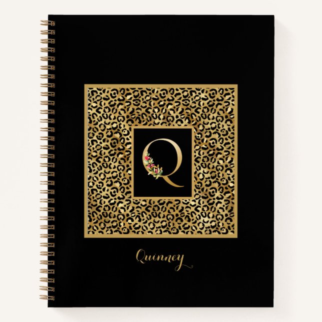 Cuaderno Carta Monograma personal Q de Leopard Gold moderna (Anverso)