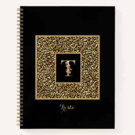 Cuaderno Carta Monograma personal T de Leopard Gold moderna
