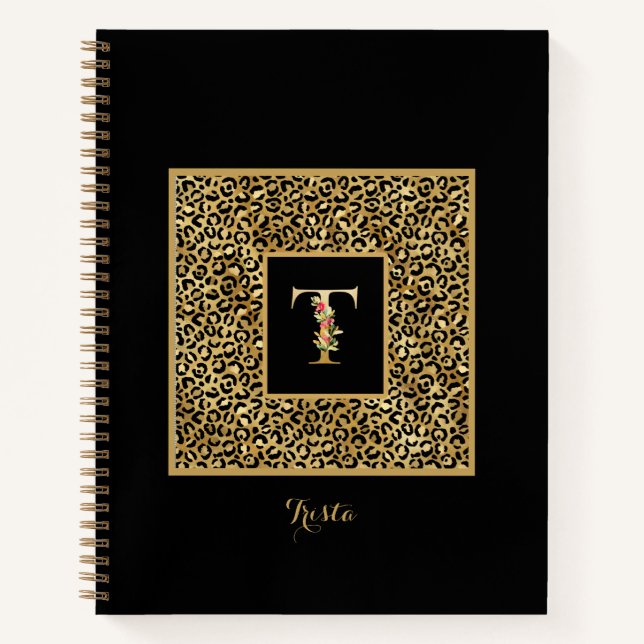 Cuaderno Carta Monograma personal T de Leopard Gold moderna (Anverso)