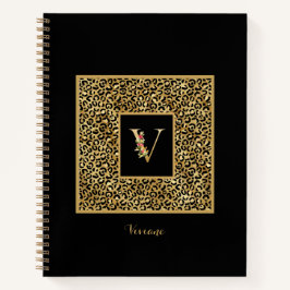 Cuaderno Carta Monograma personal V de Leopard Gold moderna