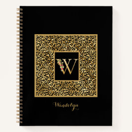 Cuaderno Carta Monograma personal W de Leopard Gold moderna