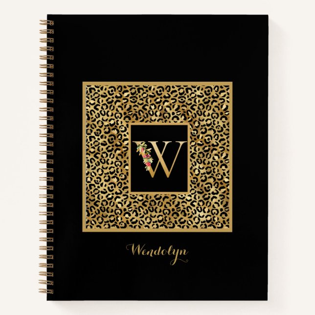 Cuaderno Carta Monograma personal W de Leopard Gold moderna (Anverso)