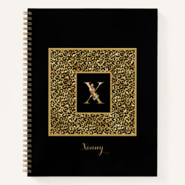 Cuaderno Carta Monograma personal X de Leopard Gold moderna