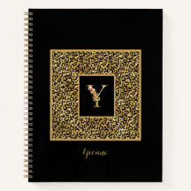 Carta Monograma personal Y de Leopard Gold moderna