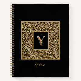 Cuaderno Carta Monograma personal Y de Leopard Gold moderna