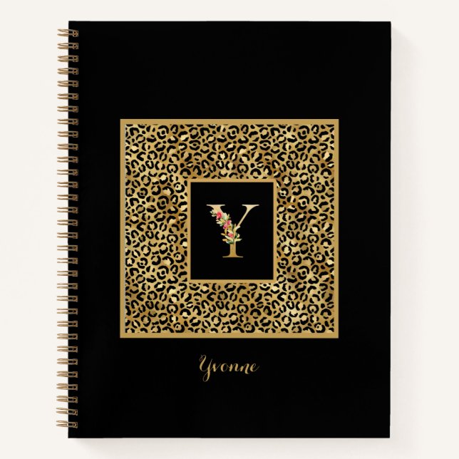 Cuaderno Carta Monograma personal Y de Leopard Gold moderna (Anverso)