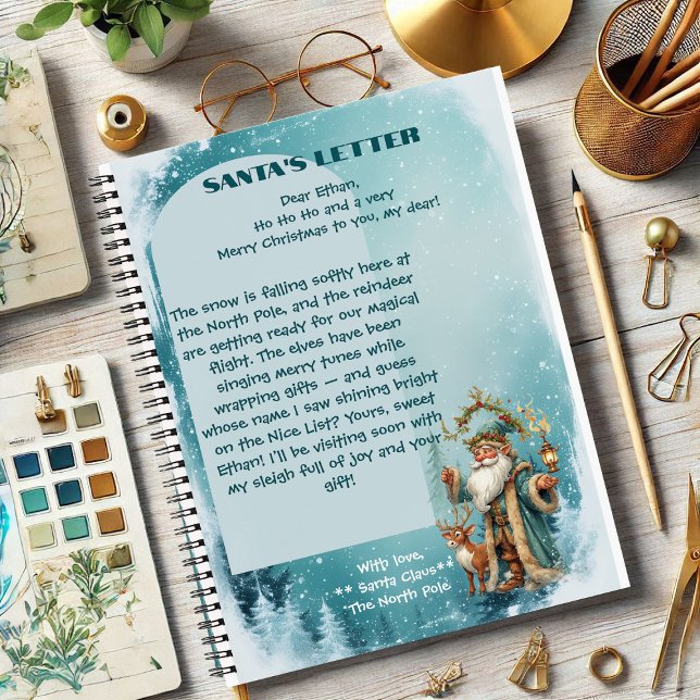 Cuaderno Carta personalizada de Papá Noel del reno del Polo (Personalized Santa Letter From North Pole Reindeer Notebook)