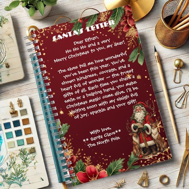 Cuaderno Carta personalizada de Papá Noel Polo Norte Reno l (Personalized Santa Letter North Pole Cute Reindeer Notebook)
