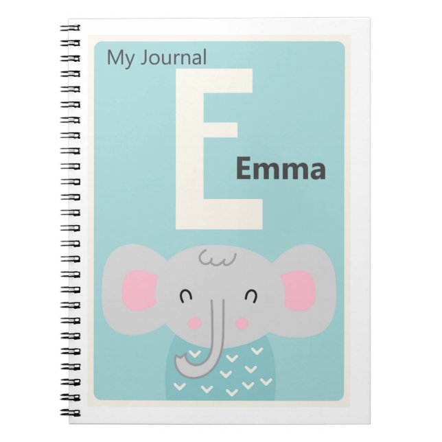 Cuaderno Carta personalizada E | Diario Cute Elephant Kids (Frente)