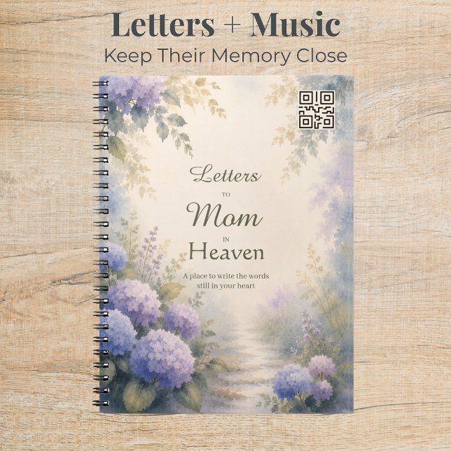 Cuaderno Cartas a Mamá Diario Memorial y Código QR Personal (Hydrangea memorial journal for Mom with custom QR code to preserve memories, music, & tributes.)