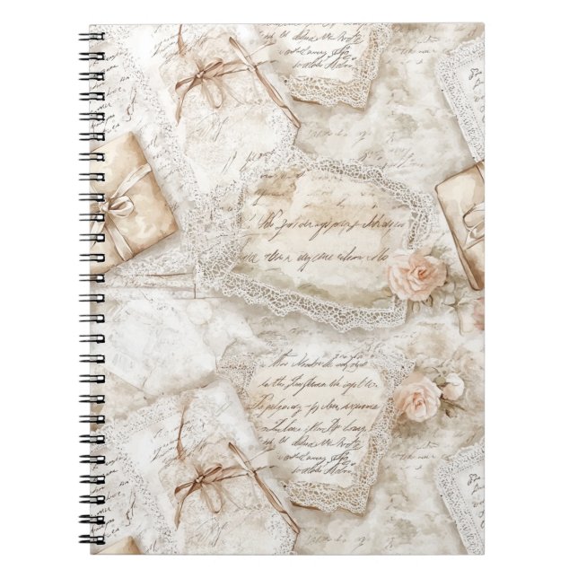 Cuaderno Cartas de Amor Rosas Románticas Marfil Rubor Prett (Frente)