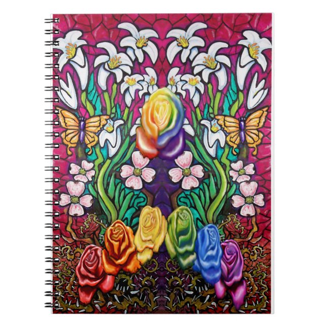 Cuaderno Cartel de Pascua con Rosas del arcoiris (Frente)