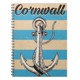 Cuaderno cartel de viaje de Ancla de Pesca de Cornualles