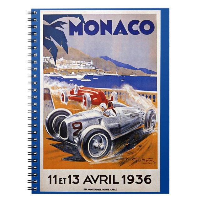Cuaderno Cartel de viaje de Mónaco, carrera automovilística (Frente)
