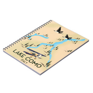 Cuaderno Cartel de viaje del mapa de Lago de Como Italia