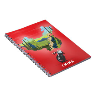 Cuaderno cartel de viaje mapa ilustrado de China