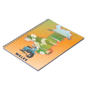 Cuaderno Cartel de viaje vintage mapa de Gales