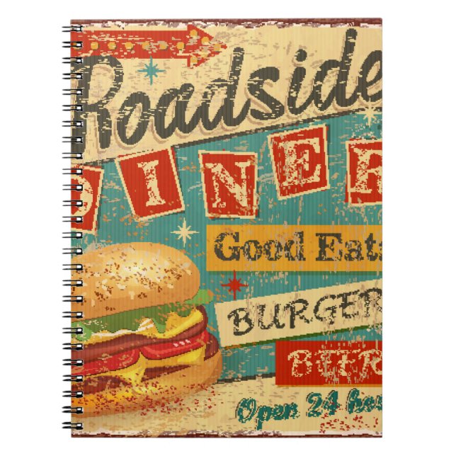 Cuaderno Cartel metalizado de Vintage Roadside Diner. cena, (Frente)