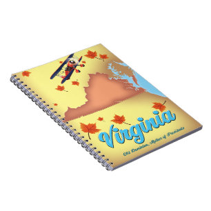 Cuaderno cartel retro de viaje mapa del estado de Virginia